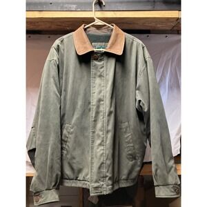Rainforest Coat‎ Chore Jacket Men's Large Green Cotton Leather Collar Full Zip